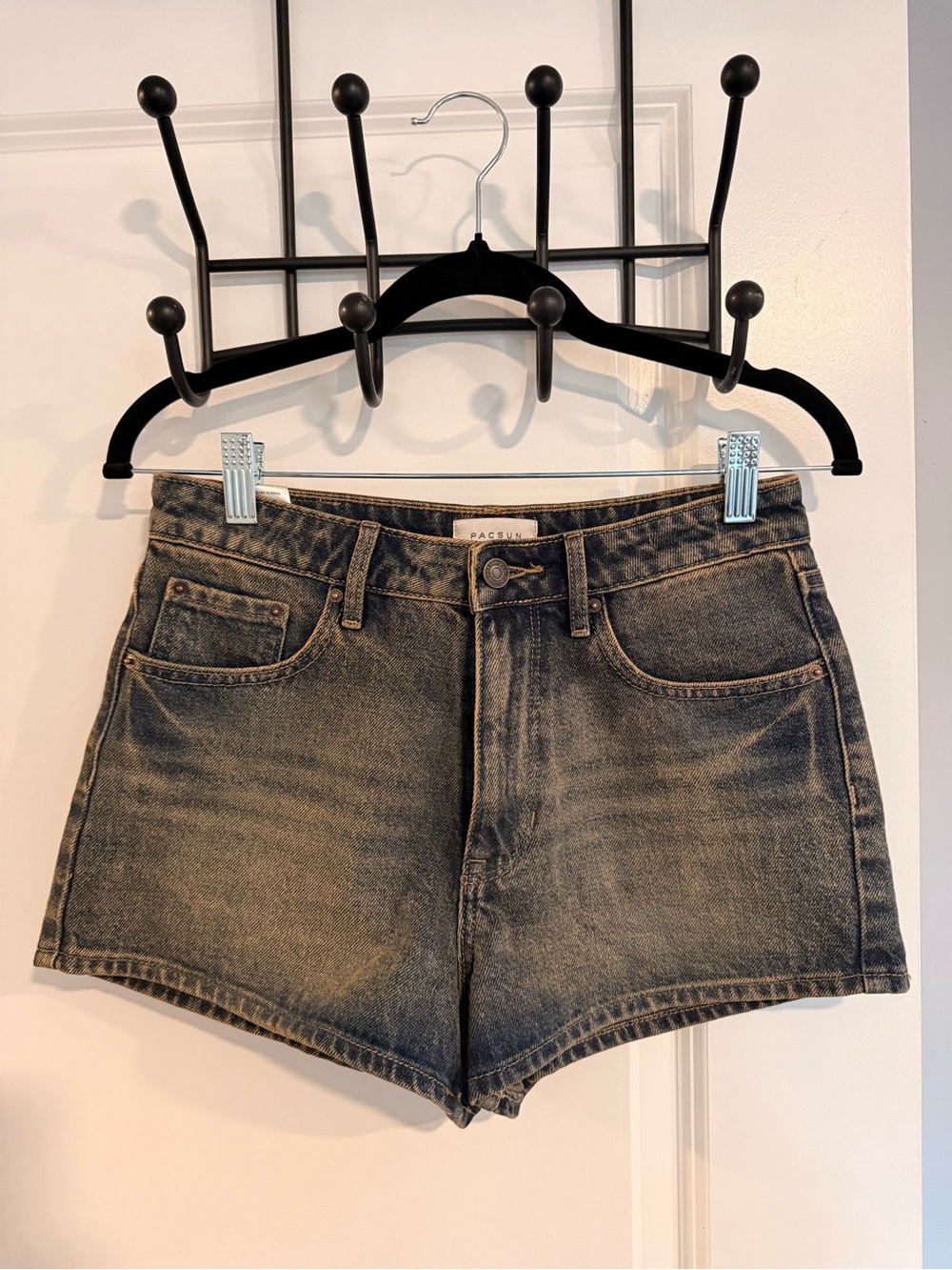PacSun High-Rise Washed Denim Shorts in Faded Blue-Gray